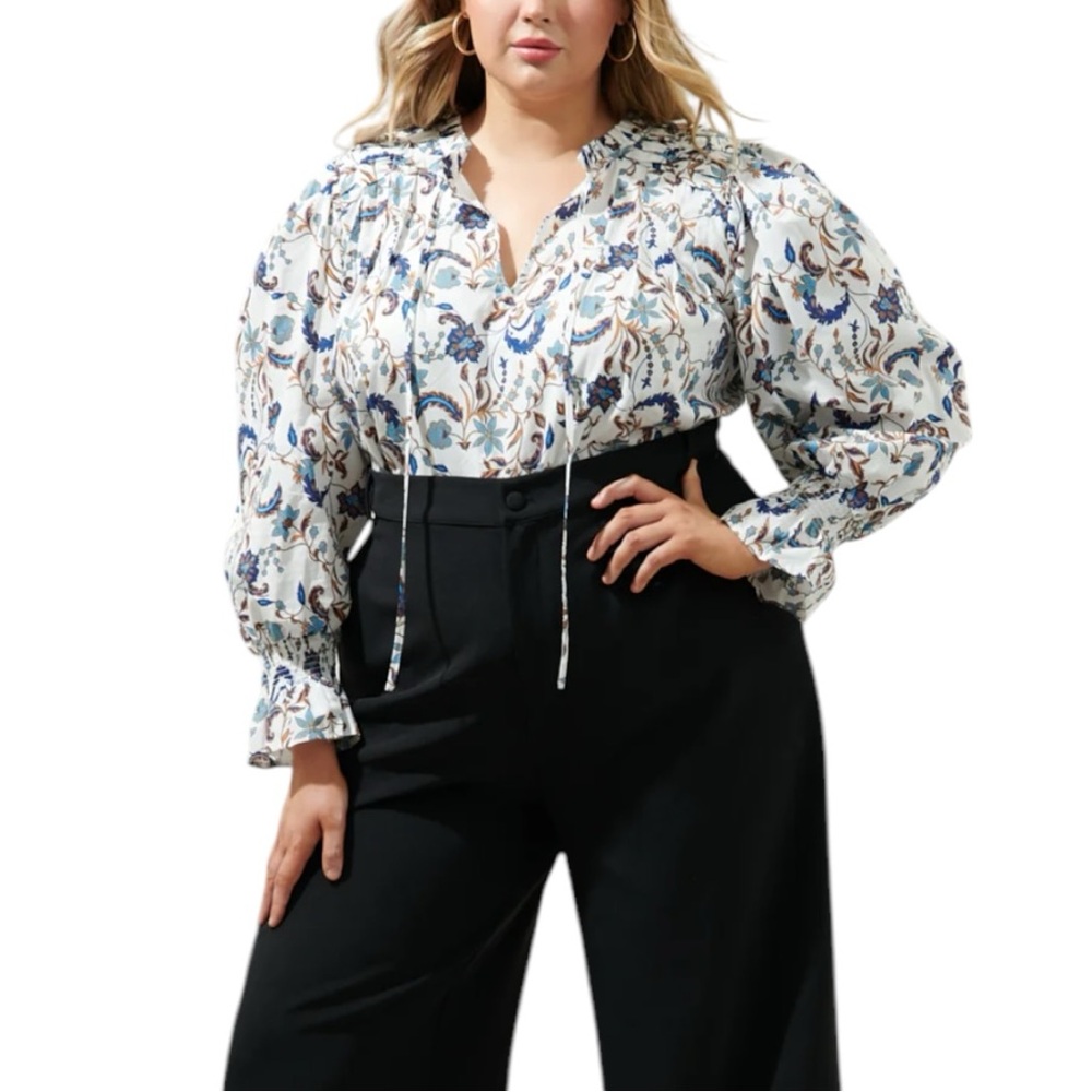 Sugarlips Floral Blouse - Blue and White